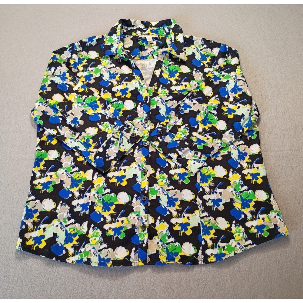 Dana Buchman Floral Print Colorful Blazer Black Yellow Blue Green XXL‎